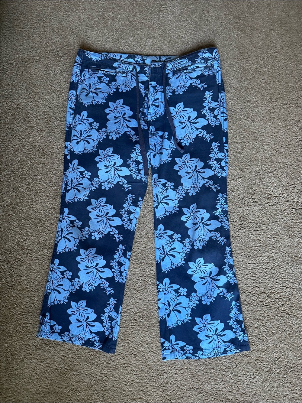 TILT Navy and Light Blue Floral Cropped Pants